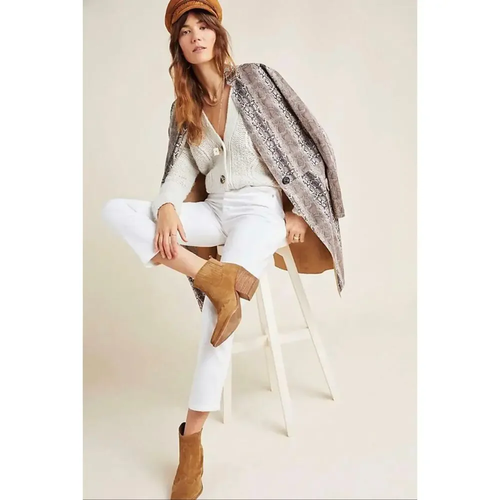 Blank NYC Python Print Faux Suede Longline Duster Coat Neutral Taupe Womens Sm